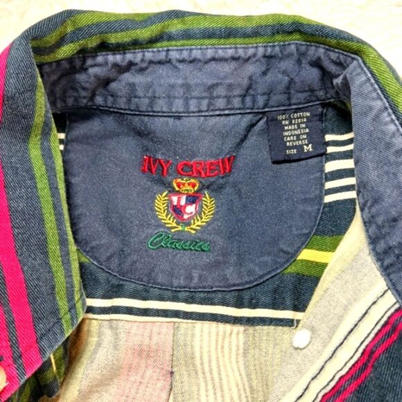 Vintage 90’s Ivy Crew Classics Green Stripe Long Sleeve Button Down Top Men’s L. - Picture 4 of 9